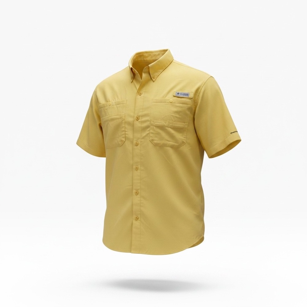 Columbia PFG Tamiami II Mens Short Sleeve Fishing Shirt Yellow Sun Protection M